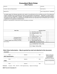 NDOT Form 251 &quot;Consultant Work Order Form for State Projects&quot; - Nebraska