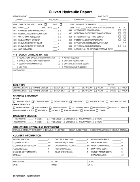 BR Form 385A Culvert Hydraulic Report - Nebraska