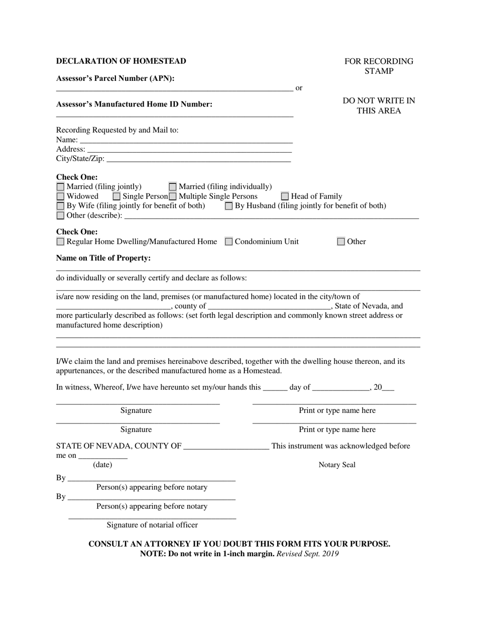 Nevada Declaration Of Homestead Fill Out Sign Online And Download Pdf Templateroller 4204