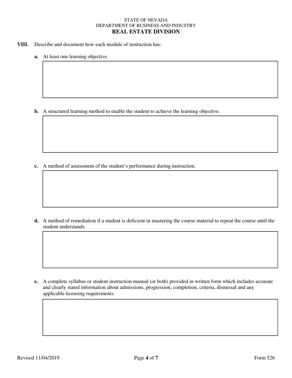 Form 526 Real Estate Continuing Education Course Application - Nevada, Page 4