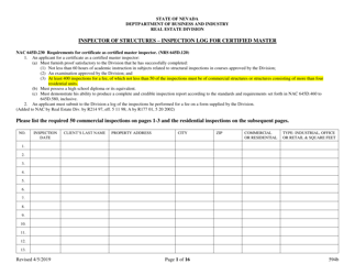 Document preview: Form 594B Inspector of Structures - Inspection Log for Certified Master - Nevada