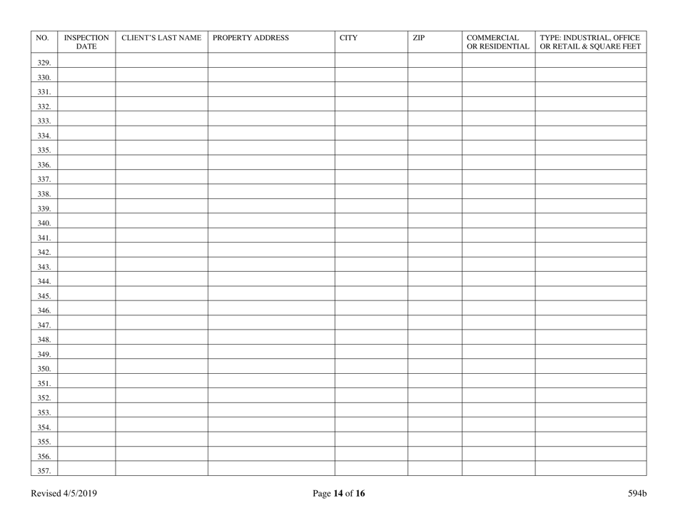 Form 594B Inspector of Structures - Inspection Log for Certified Master - Nevada, Page 14