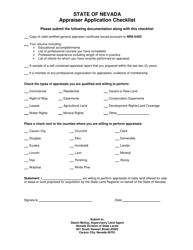 Document preview: Appraiser Application Checklist - Nevada