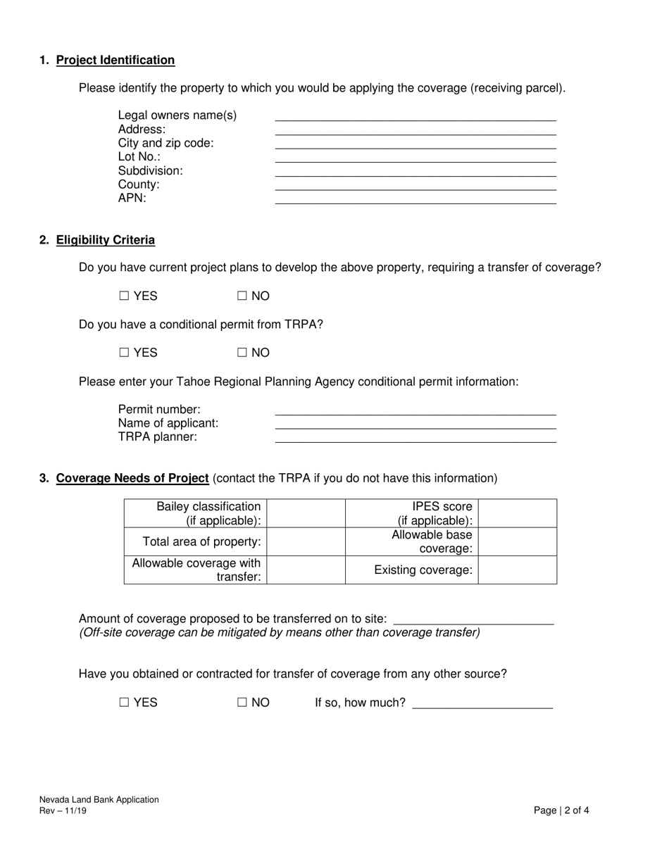 Application for Land Coverage - Nevada, Page 2