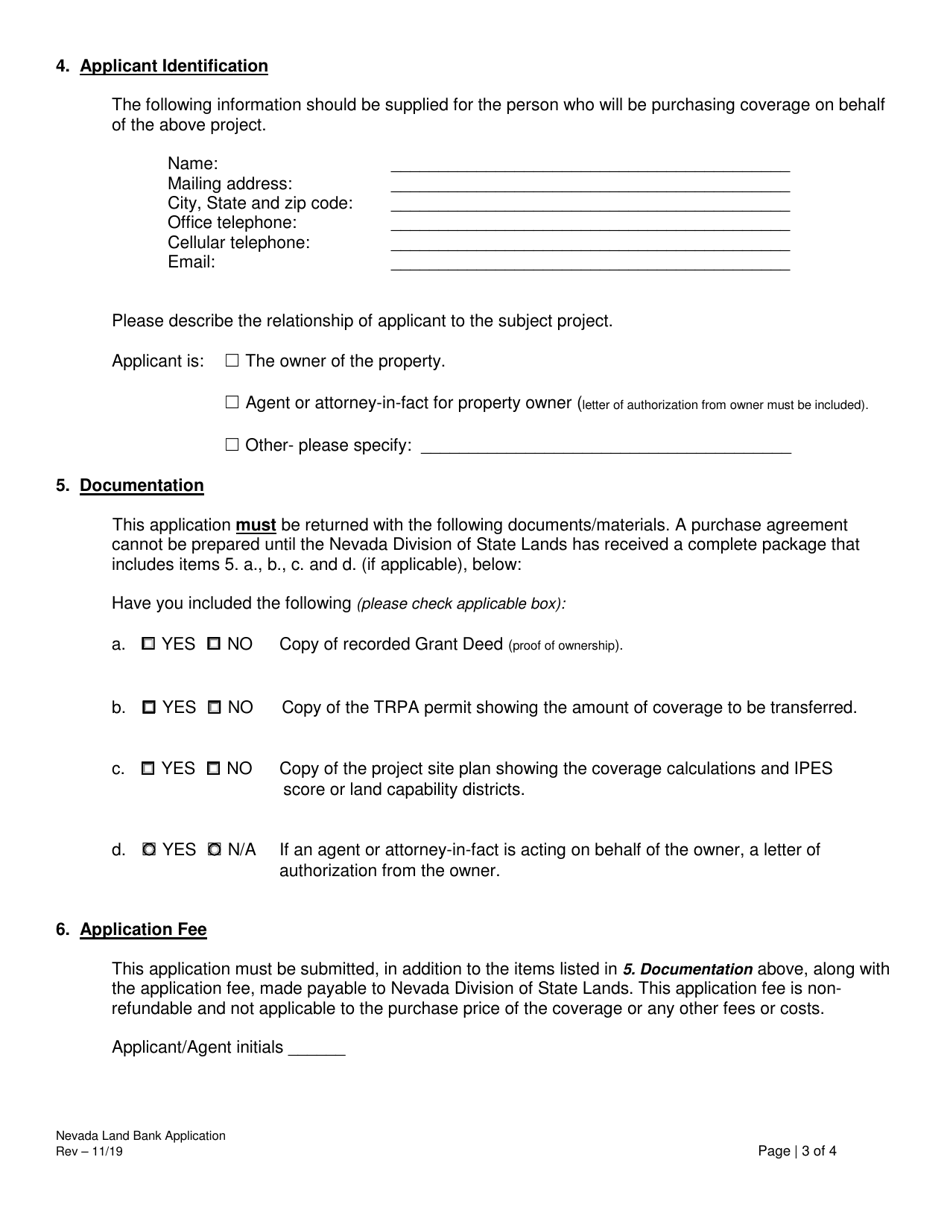 Application for Land Coverage - Nevada, Page 3