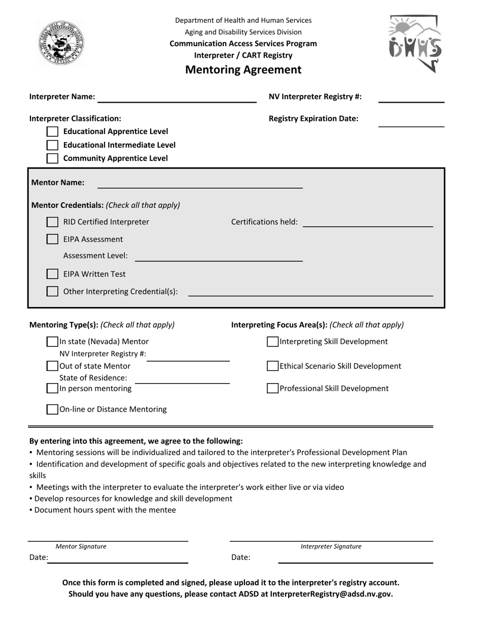 Mentoring Agreement - Nevada, Page 1