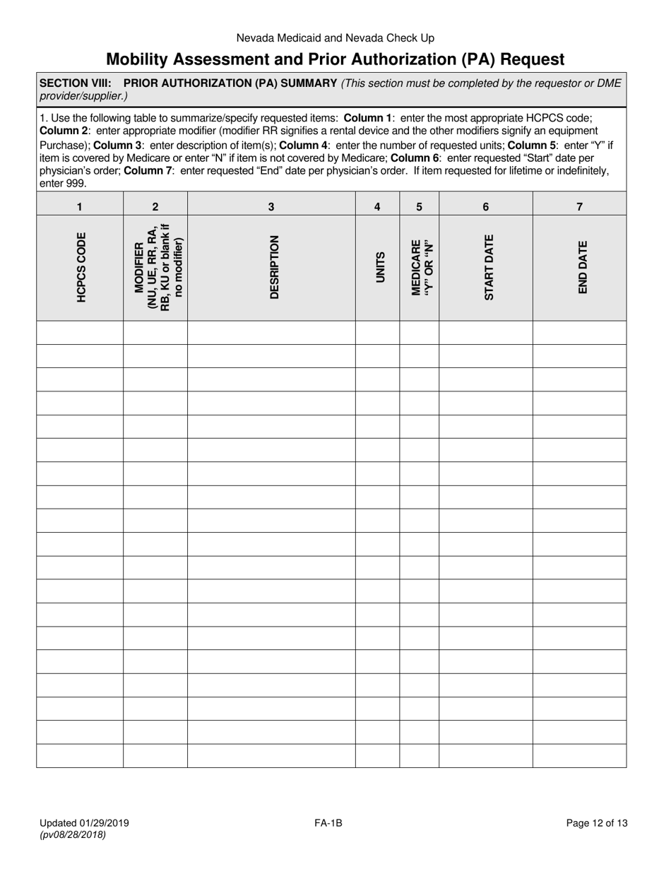 Form FA-1B Mobility Assessment and Prior Authorization (Pa) Request - Nevada, Page 12