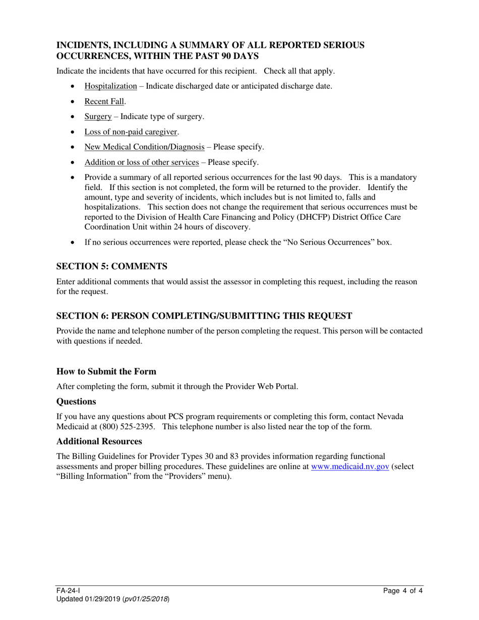 Instructions for Form FA-24 Authorization Request for Personal Care Services (PCS) - Nevada, Page 4