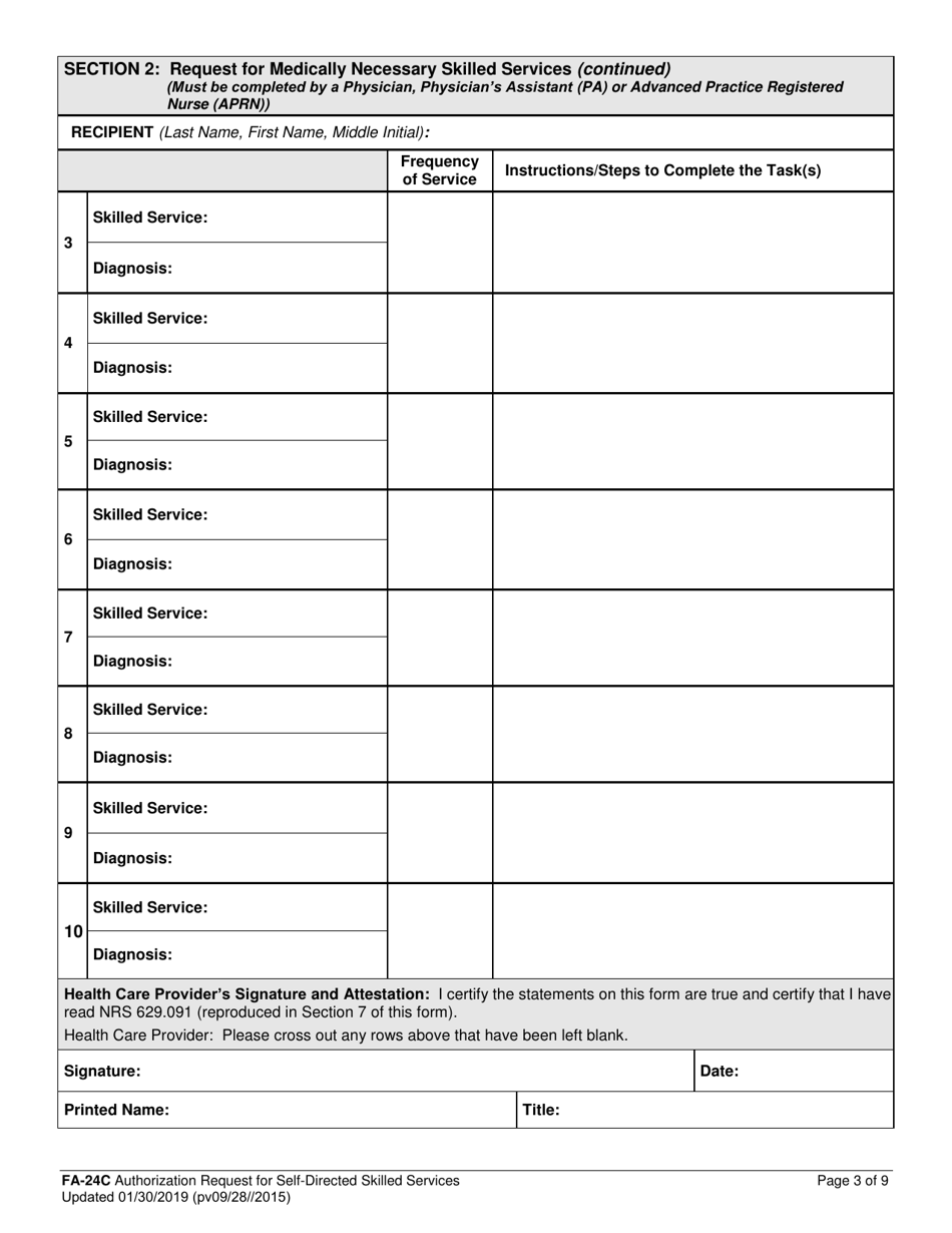 Form FA-24C Authorization Request for Self-directed Skilled Services - Nevada, Page 3
