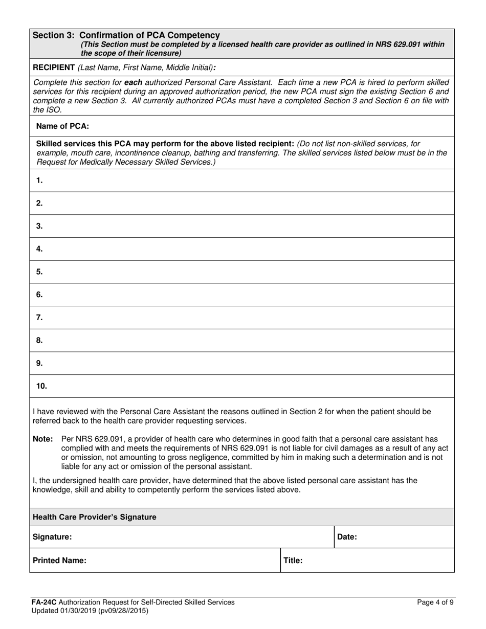 Form FA-24C Authorization Request for Self-directed Skilled Services - Nevada, Page 4