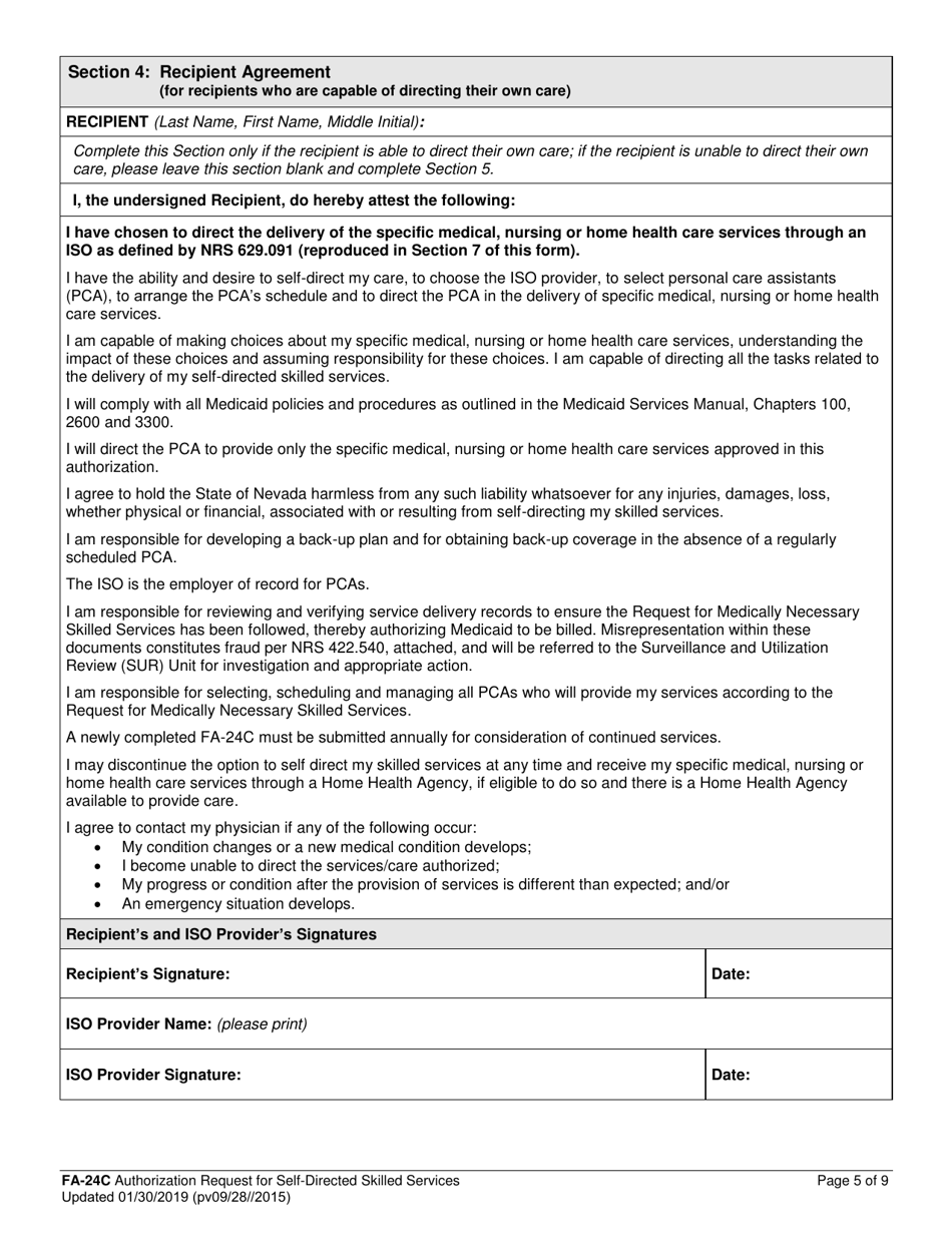 Form FA-24C Authorization Request for Self-directed Skilled Services - Nevada, Page 5