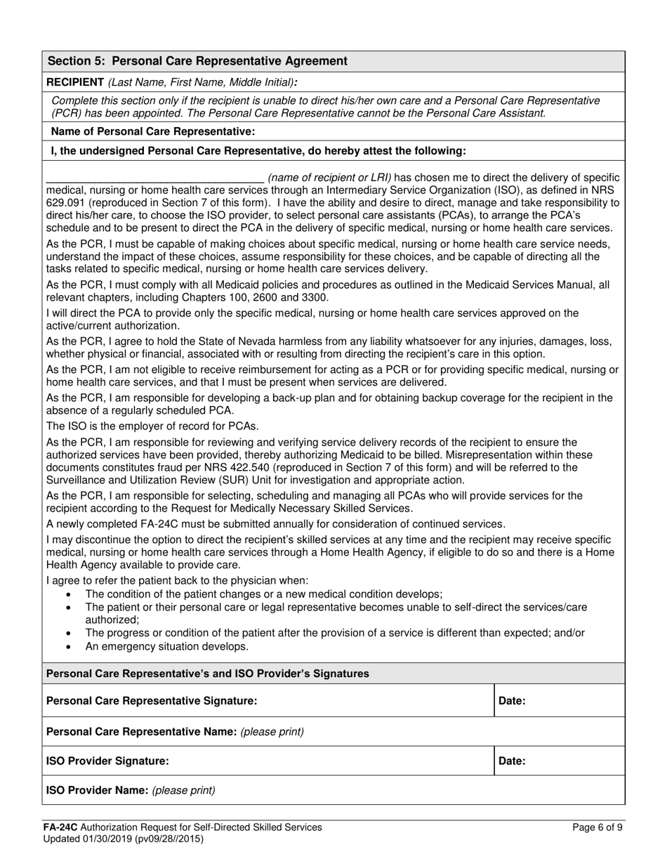 Form FA-24C Authorization Request for Self-directed Skilled Services - Nevada, Page 6