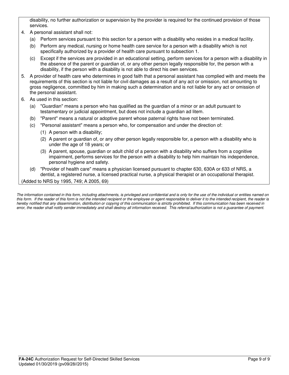 Form FA-24C Authorization Request for Self-directed Skilled Services - Nevada, Page 9