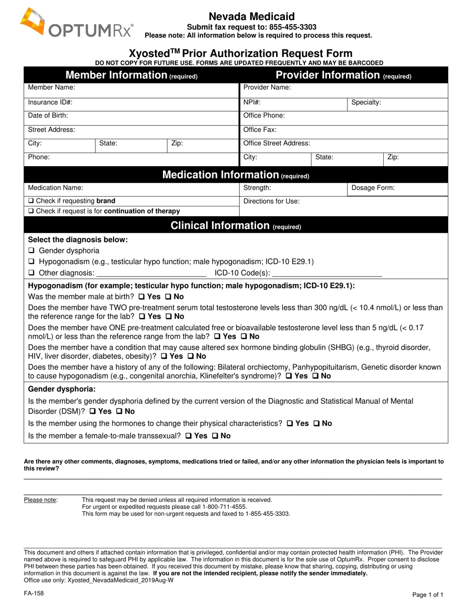 Form Fa-158 - Fill Out, Sign Online And Download Printable Pdf, Nevada 