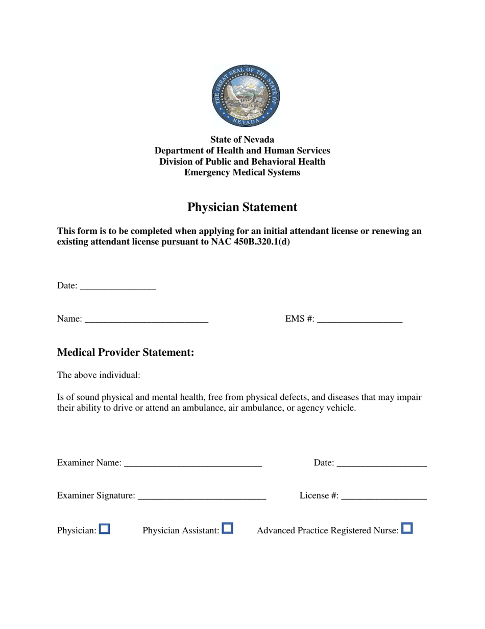 Nevada physician statement fill out sign online and download pdf