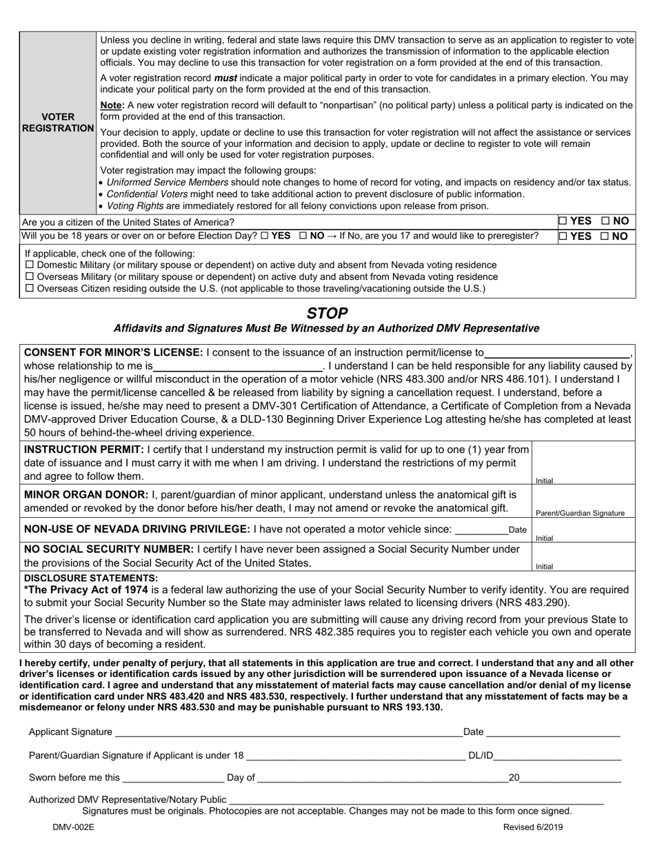 Form DMV-002 Application for Driving Privileges or Id Card - Nevada, Page 2