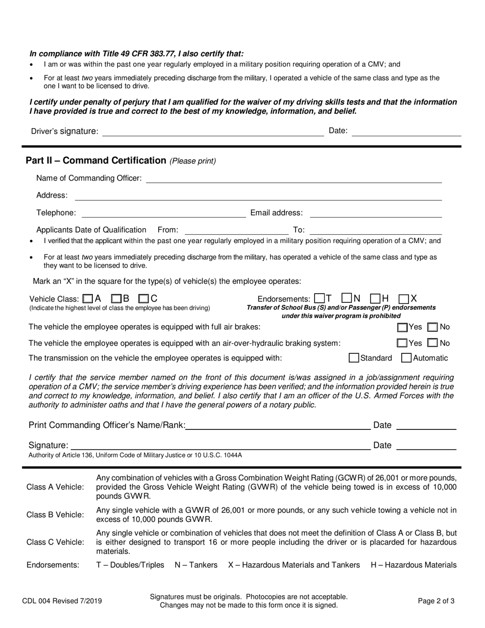 Form CDL-004 Cdl Certification for Waiver of Skills Tests - Nevada, Page 2