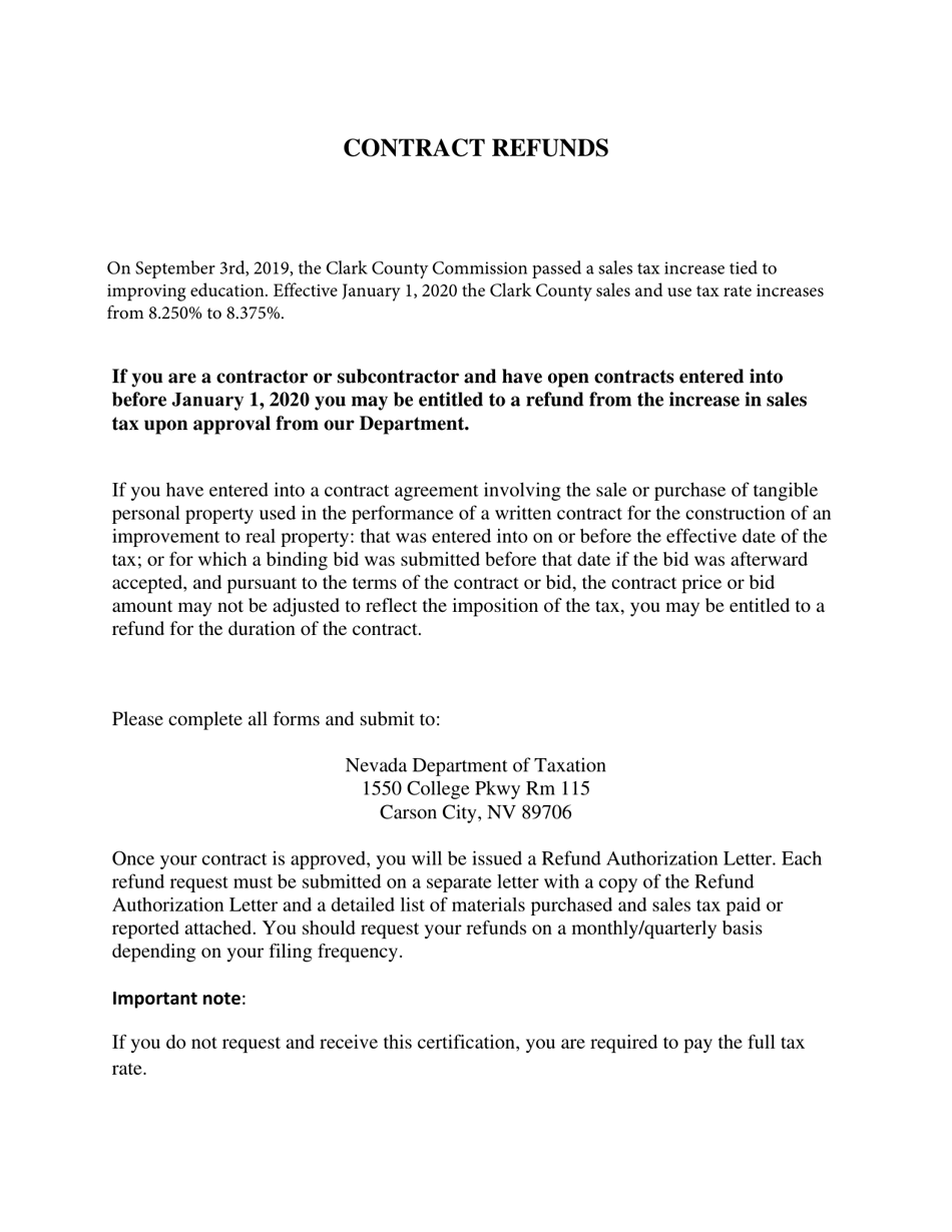 Application for Contractor Refund - Nevada, Page 1