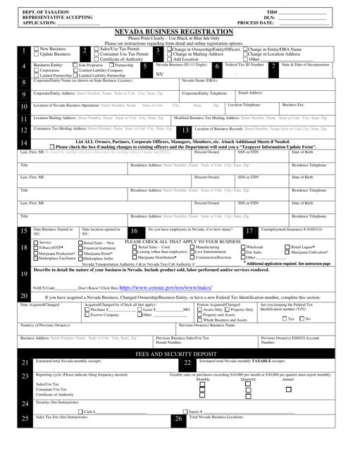 Nevada Business Registration Form - Nevada Download Pdf