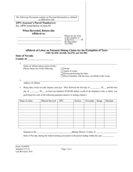 Form 1216NTC Affidavit of Labor on Patented Mining Claims for the Exemption of Taxes - Nevada