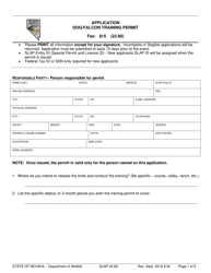 Form SLAP22.89 &quot;Application for Dog/Falcon Training Permit&quot; - Nevada