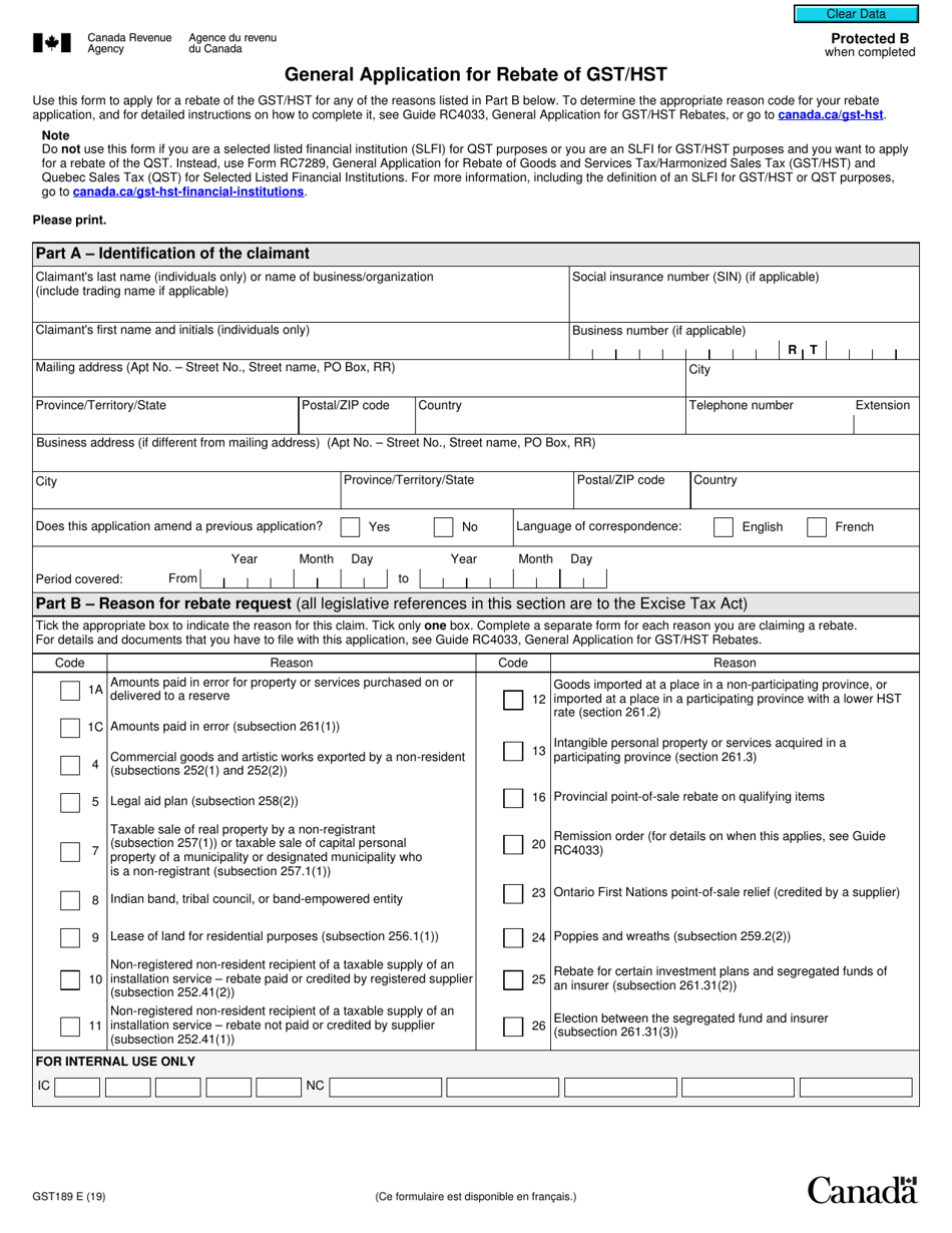 Form GST189 Download Fillable PDF Or Fill Online General Application 