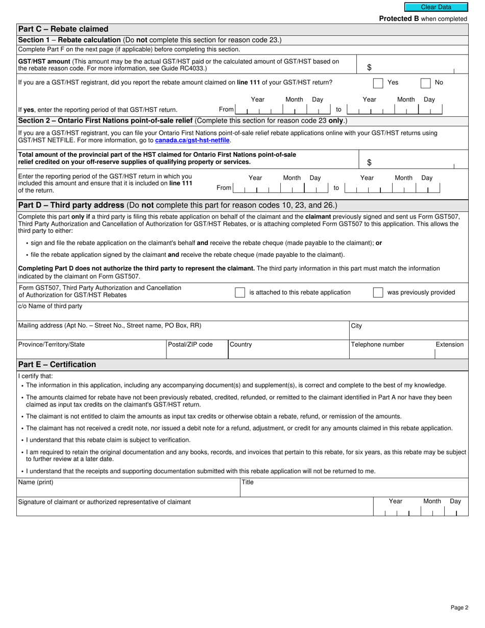 Form GST189 General Application for Rebate of Gst / Hst - Canada, Page 2