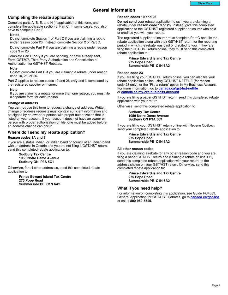 Form GST189 General Application for Rebate of Gst / Hst - Canada, Page 4