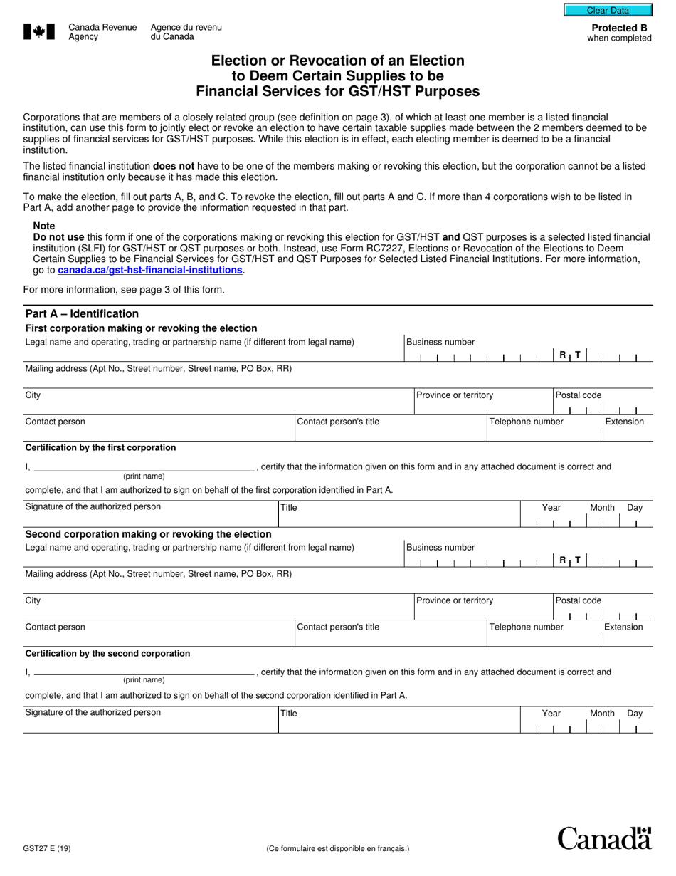 Form GST27 Download Fillable PDF or Fill Online Election or Revocation ...