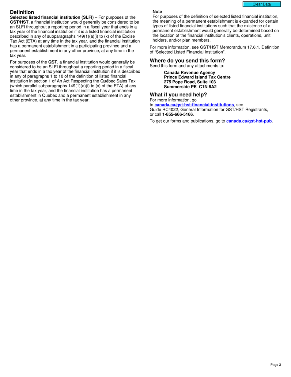 Form RC7271 Notification of Gst / Hst and Qst Accounting Periods for Certain Selected Listed Financial Institutions - Canada, Page 3