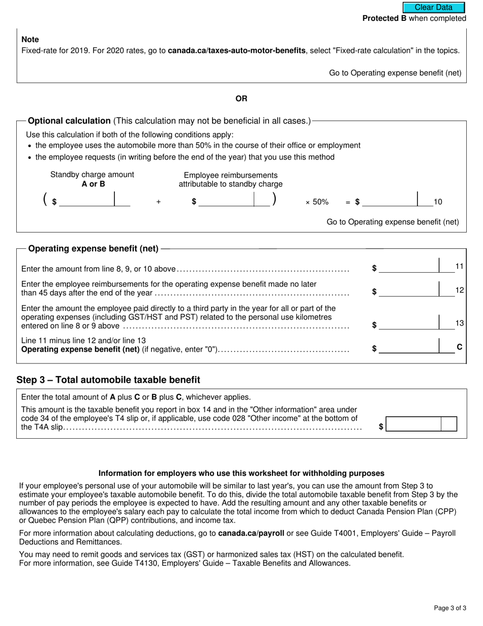 Form RC18 Calculating Automobile Benefits - Canada, Page 3