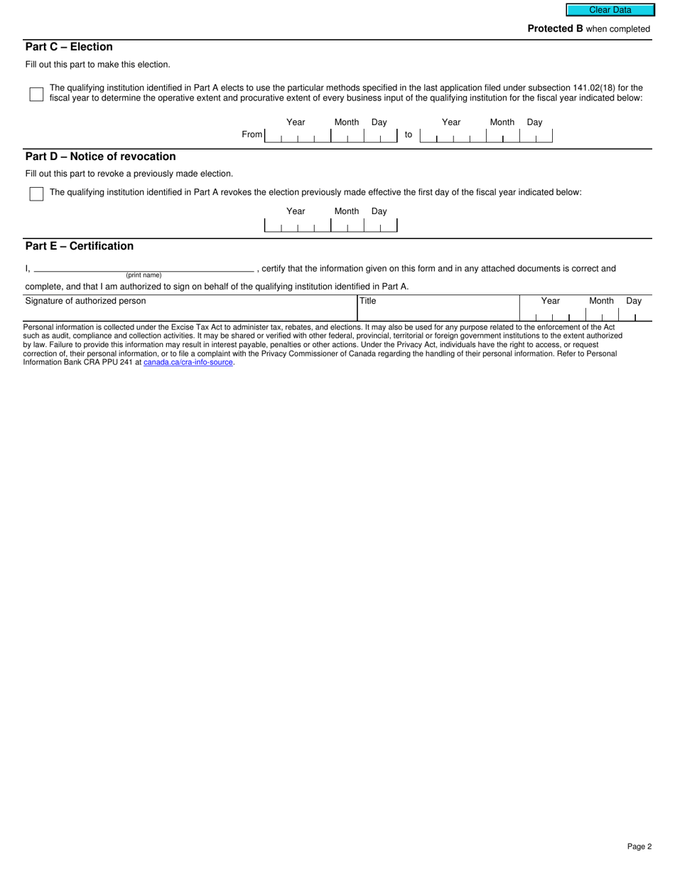 Form RC4522 Election or Revocation for a Qualifying Institution to Use Particular Methods Specified in an Application Under Subsection 141.02(18) - Canada, Page 2