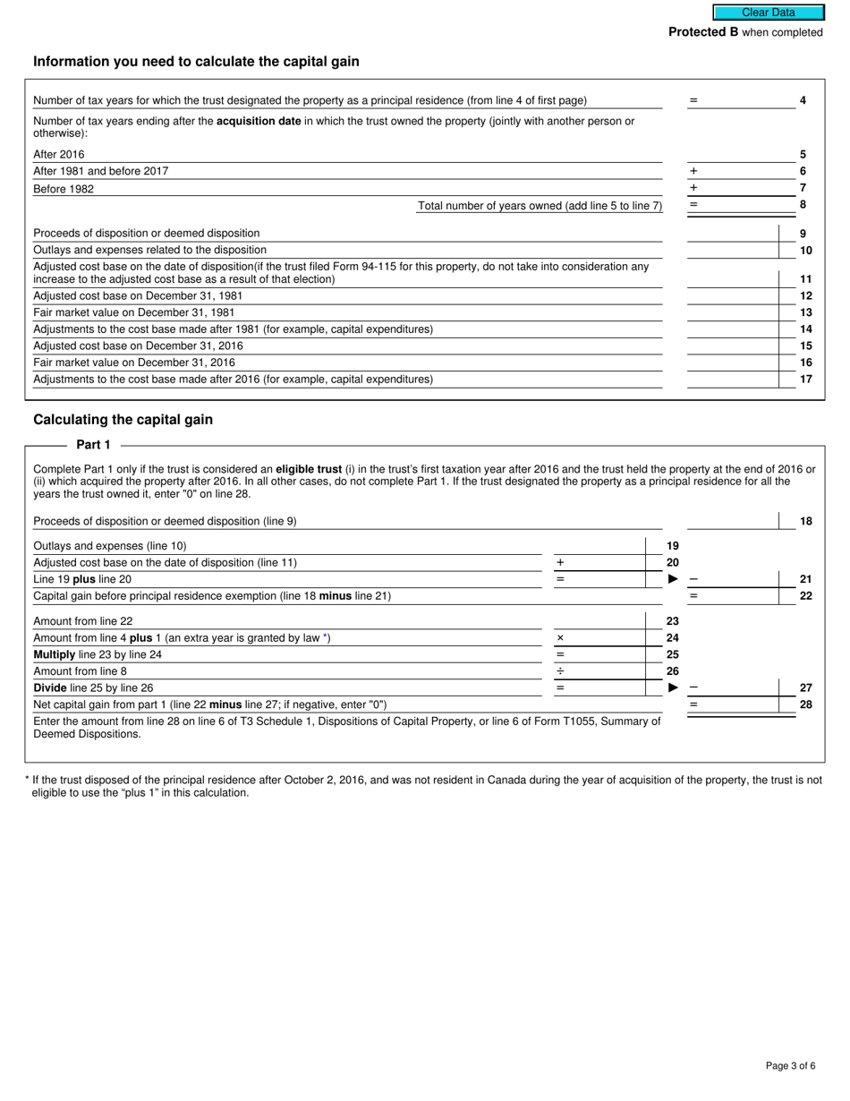 Form T1079 Designation of a Property as a Principal Residence by a Personal Trust - Canada, Page 3