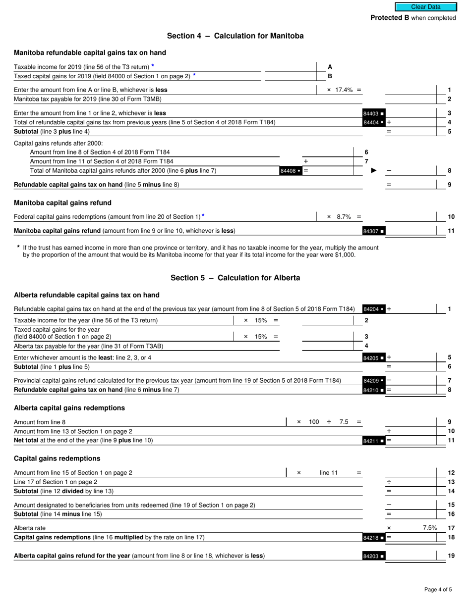 Form T184 Capital Gains Refund to a Mutual Fund Trust - Canada, Page 4