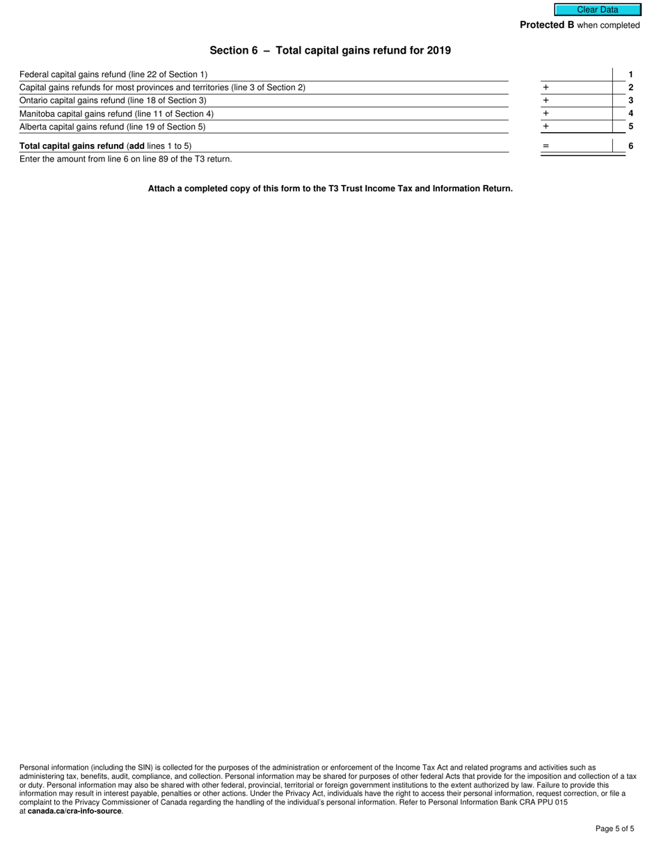 Form T184 Capital Gains Refund to a Mutual Fund Trust - Canada, Page 5