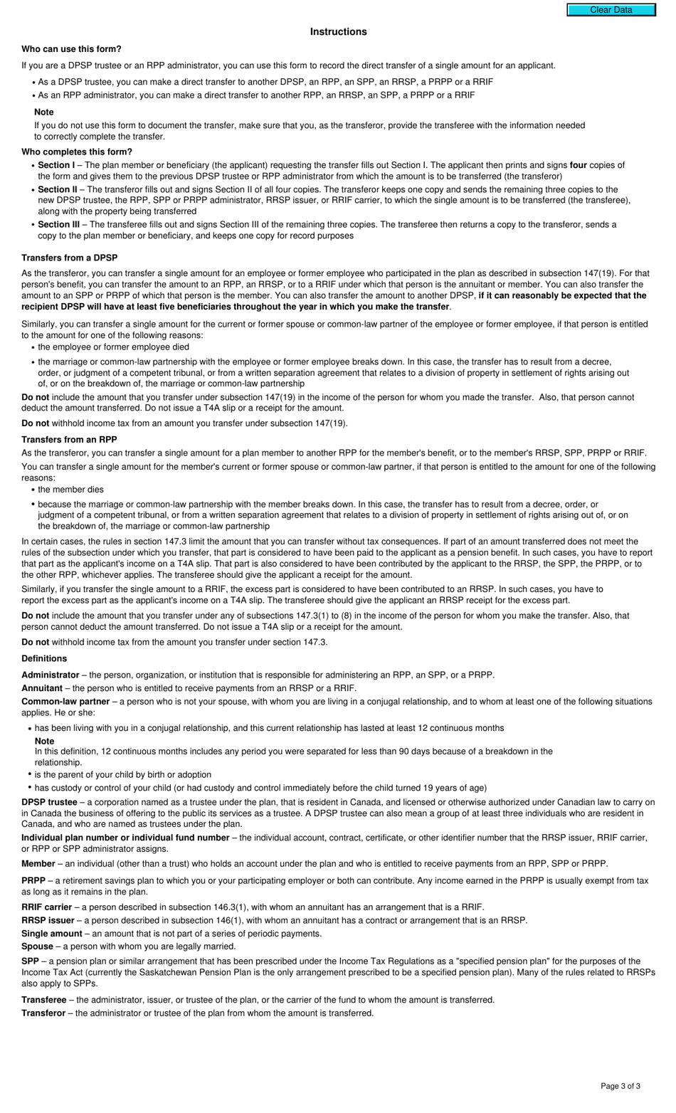 Form T2151 Direct Transfer of a Single Amount Under Subsection 147(19) or Section 147.3 - Canada, Page 3