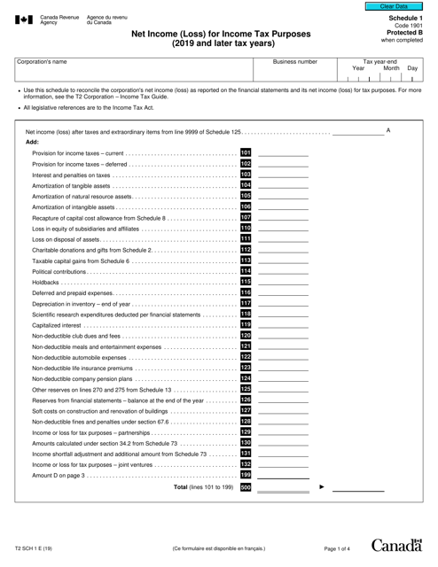 Form T2 Schedule 1  Printable Pdf