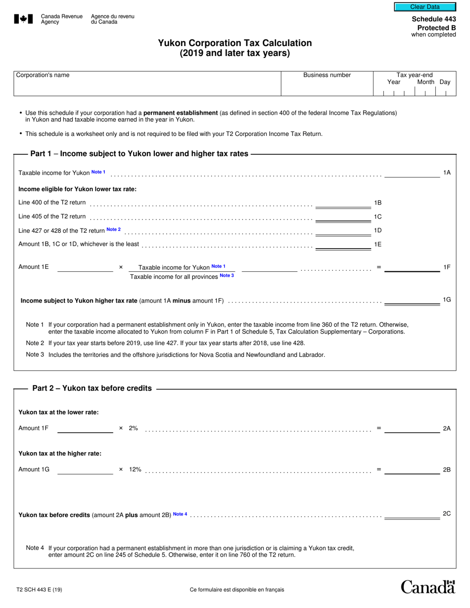 Form T2 Schedule 443 Yukon Corporation Tax Calculation (2019 and Later Tax Years) - Canada, Page 1