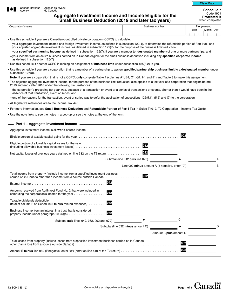 Form T2 Schedule 7 Fill Out, Sign Online and Download Fillable PDF