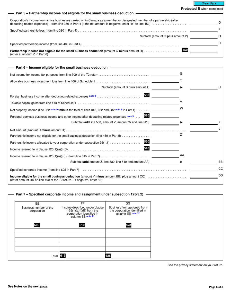 Form T2 Schedule 7 Aggregate Investment Income and Income Eligible for the Small Business Deduction (2019 and Later Tax Years) - Canada, Page 6