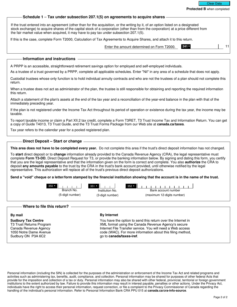 Form T3 PRP T3 Pooled Registered Pension Plan Tax Return - Canada, Page 2