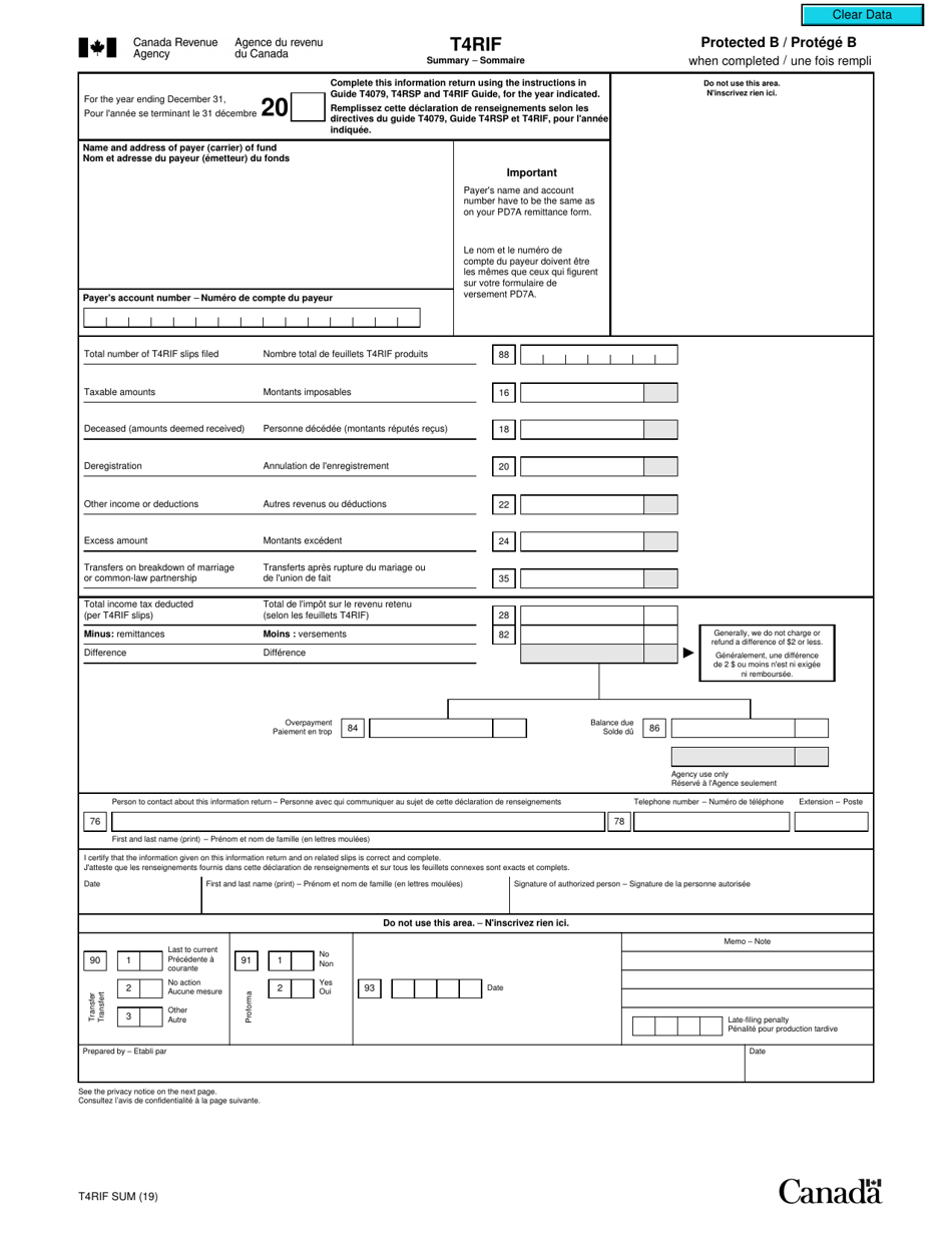 Form T4RIFSUM Summary - Canada (English / French), Page 1