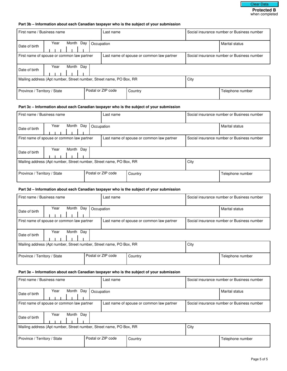 Form RC626 Offshore Tax Informant Program Submission Form - Canada, Page 5