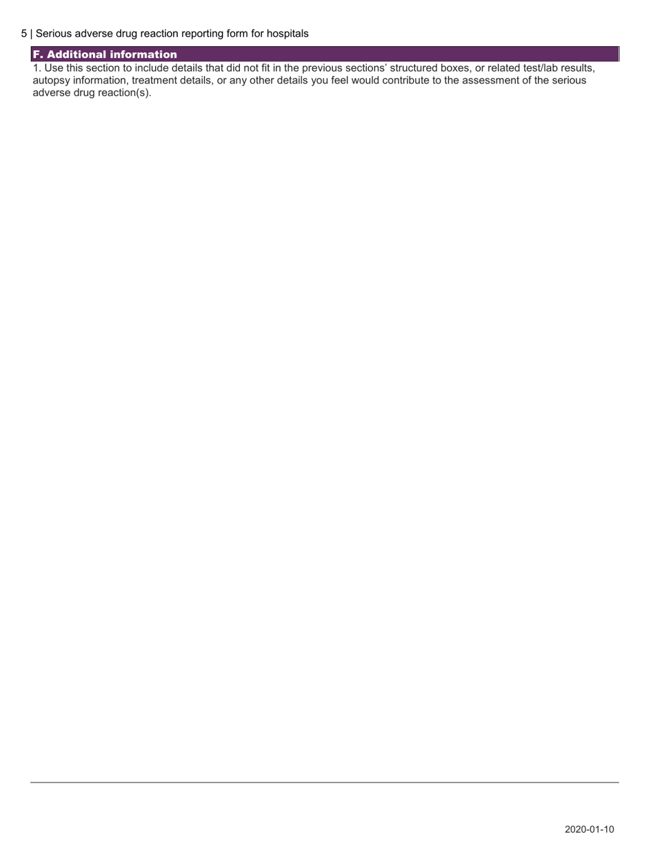 Serious Adverse Drug Reaction Reporting Form for Hospitals - Canada, Page 5