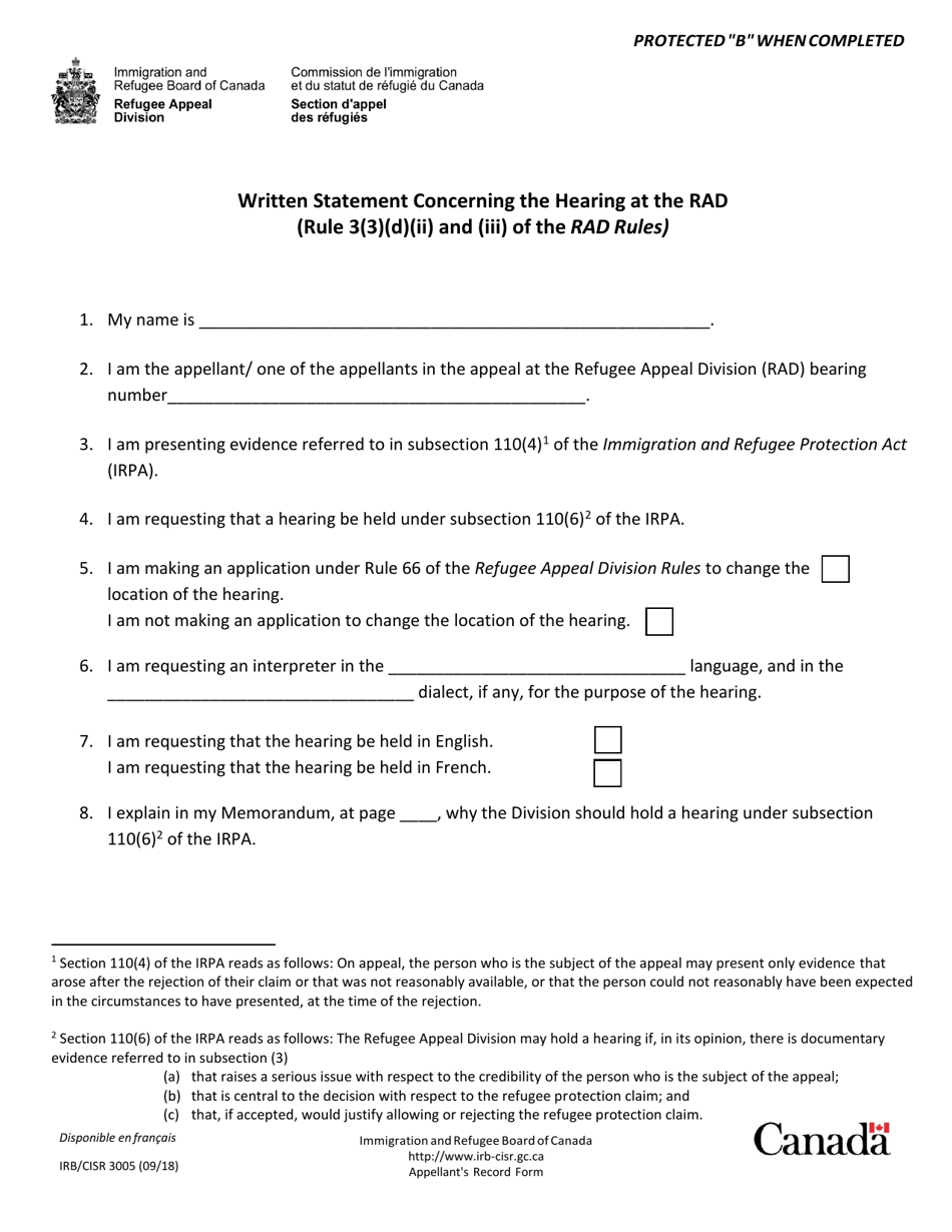 Form IRB / CISR3005 Appellants Record Pursuant to Rule 3 of the Refugee Appeal Division Rules - Canada, Page 4