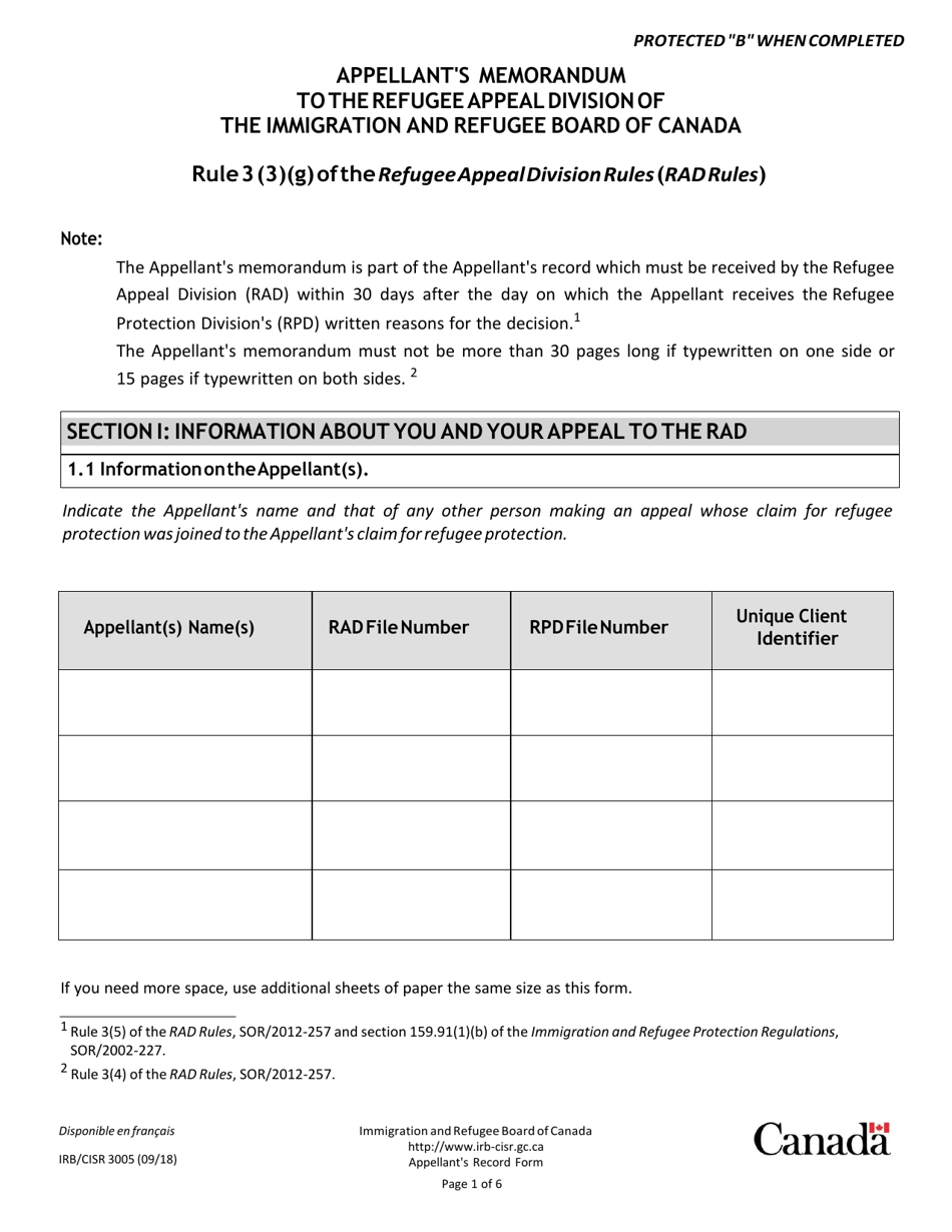 Form IRB / CISR3005 Appellants Record Pursuant to Rule 3 of the Refugee Appeal Division Rules - Canada, Page 5