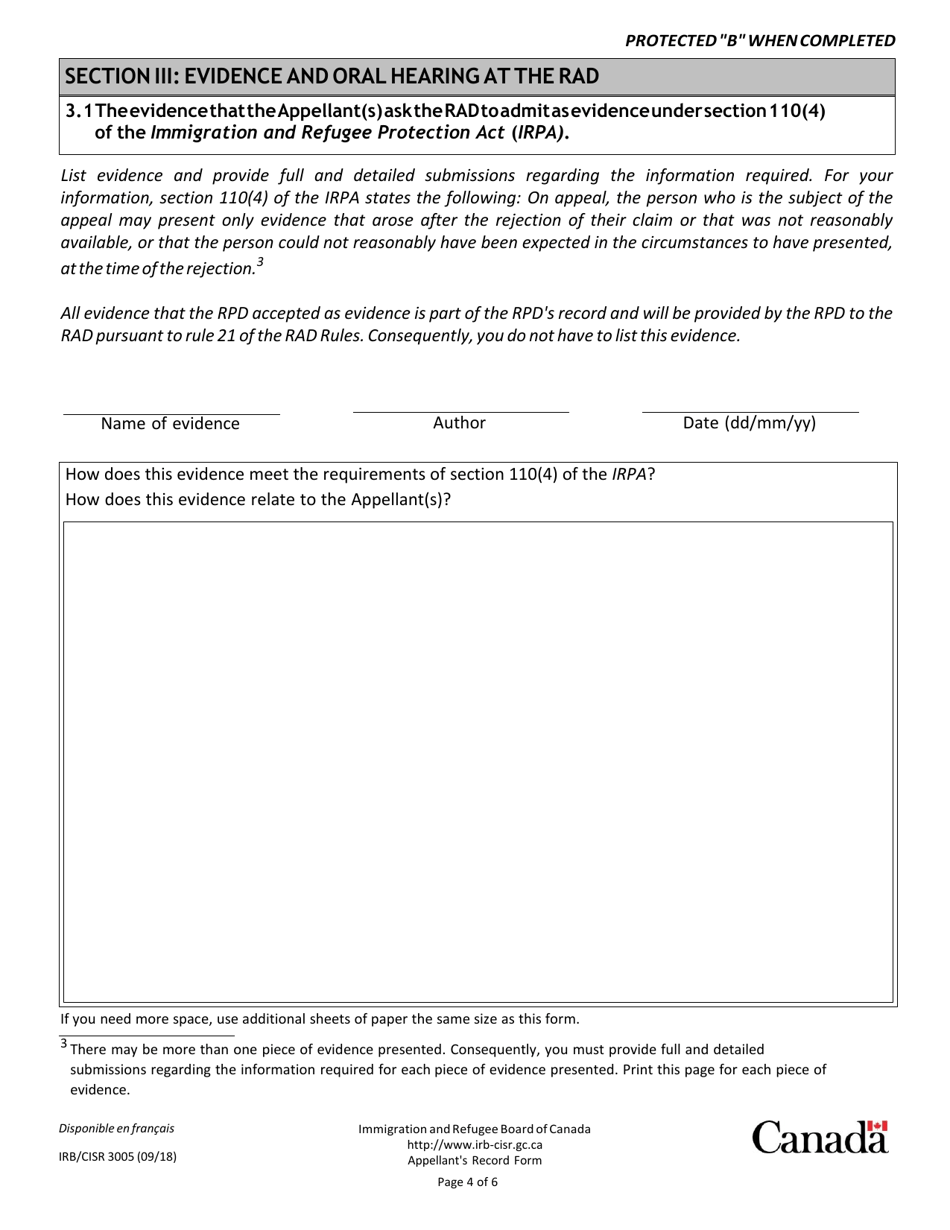 Form IRB / CISR3005 Appellants Record Pursuant to Rule 3 of the Refugee Appeal Division Rules - Canada, Page 8