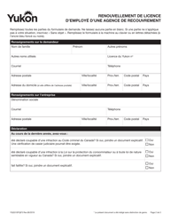Forme YG5310 Renouvellement De Licence D&#039;employe D&#039;une Agence De Recouvrement - Yukon, Canada (French), Page 3