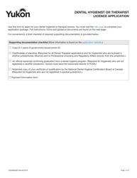 Document preview: Form YG5095 Dental Hygienist or Therapist Licence Application - Yukon, Canada