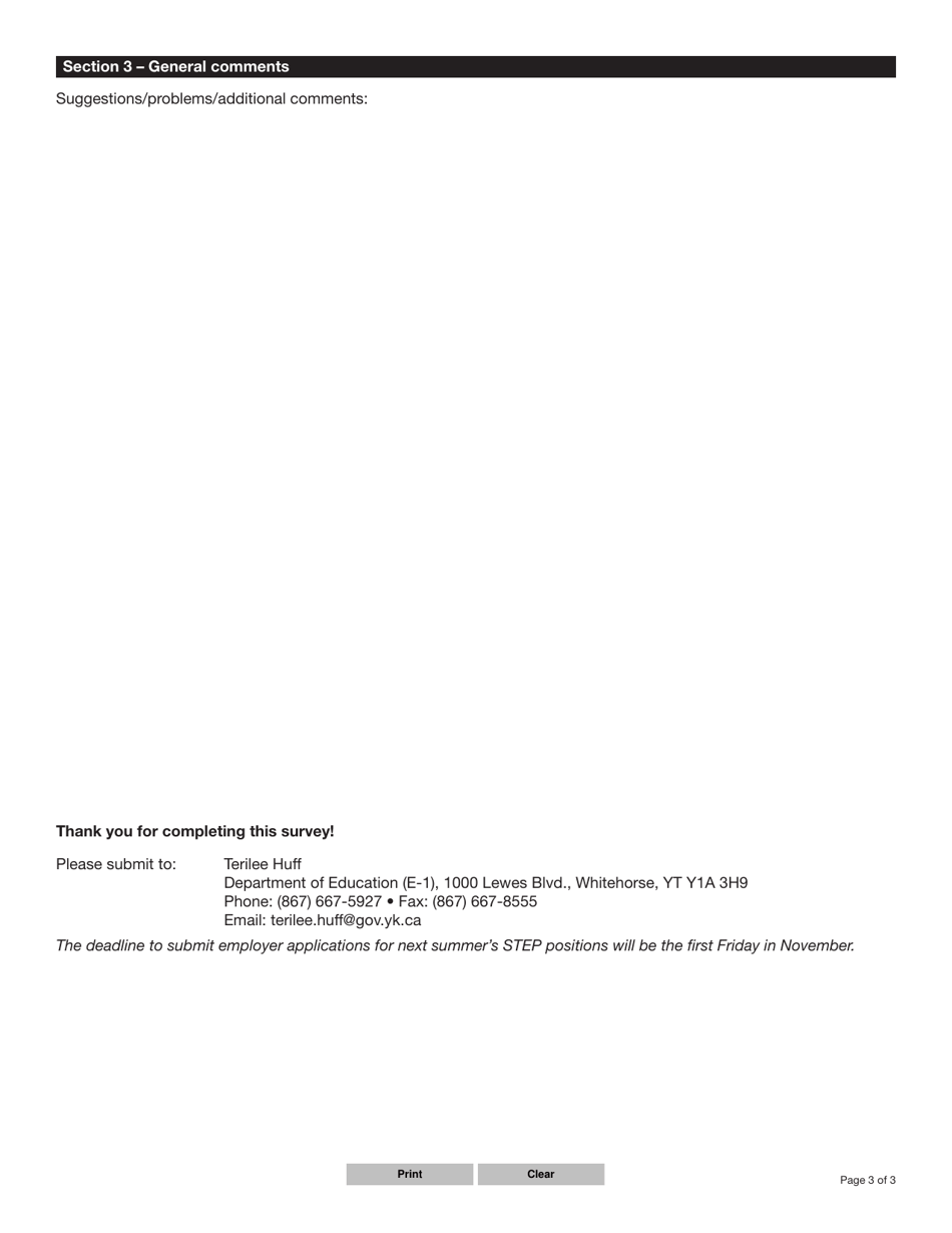 Form YG6349 Supervisor Survey for the Student Training and Employment Program (Step) - Yukon, Canada, Page 3